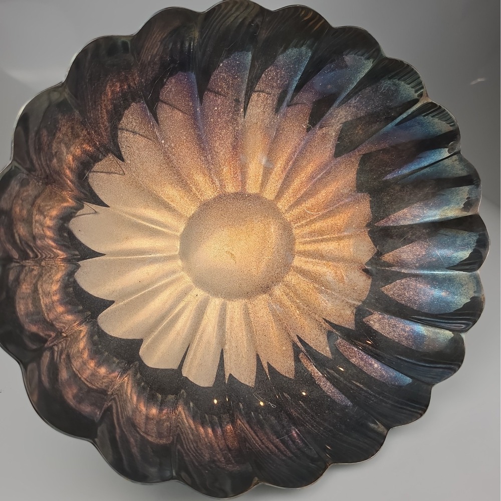 Vintage Reed & Barton 60 Holiday Silverplate Scalloped Bowl Rainbow Patina